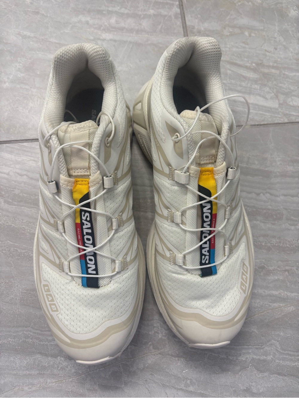 Salomon Men's White Trail Runners with Yellow & Blue Accents